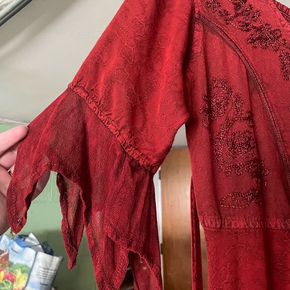 Bohemian / Indian Style Lace-Up Red Maxi Dress - Picture 6 of 9